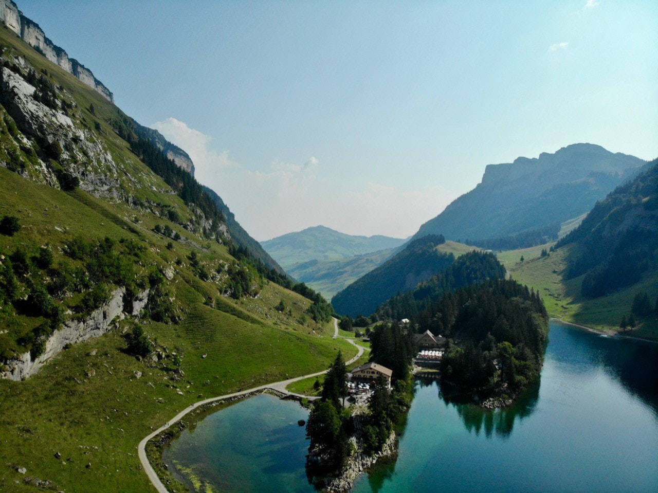 mountain panorama near Appenzell with a lake and reflections of the mountains