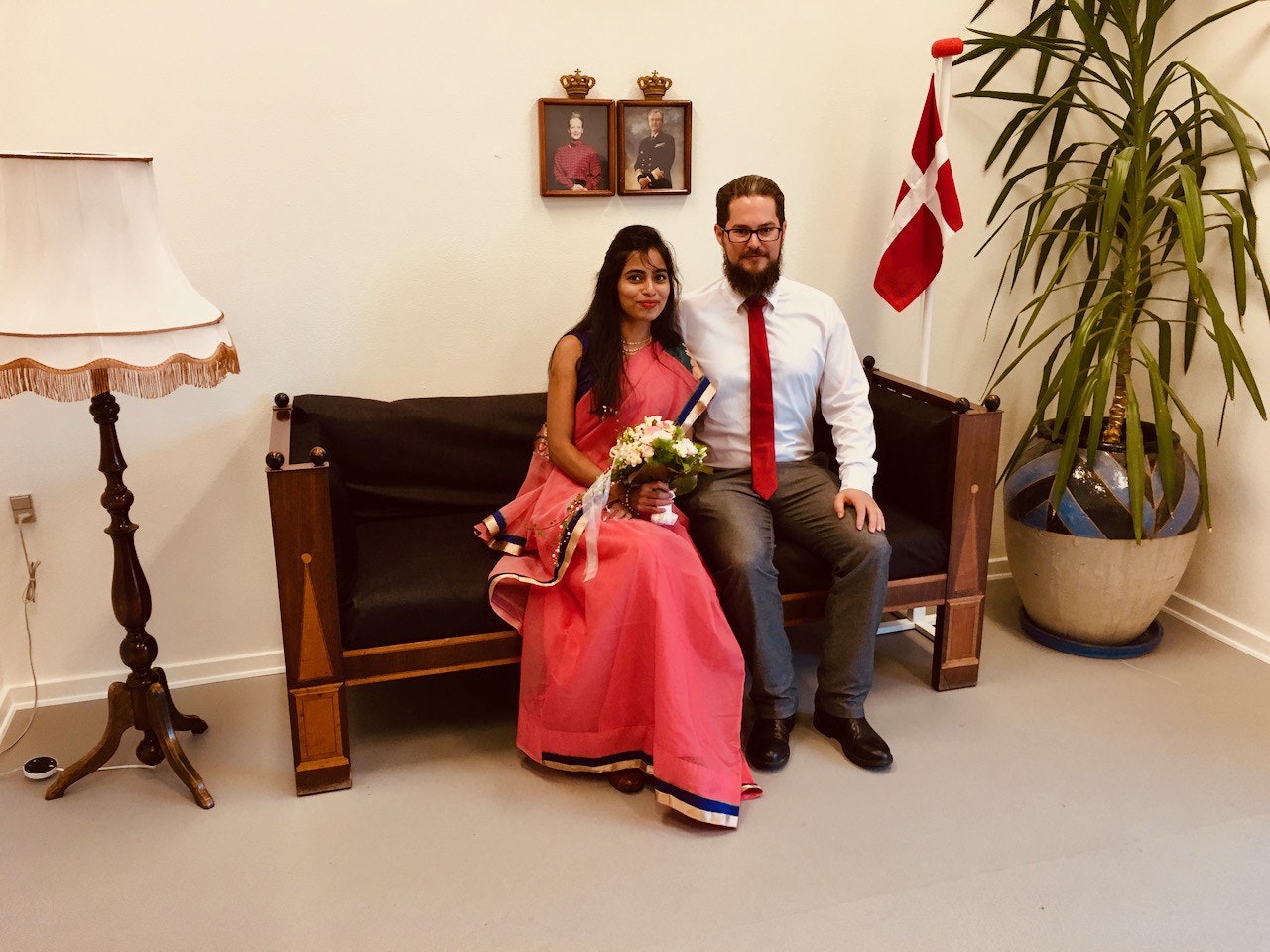 wedding picture of Maithili and Patrick in Aeroskobing, Denmark